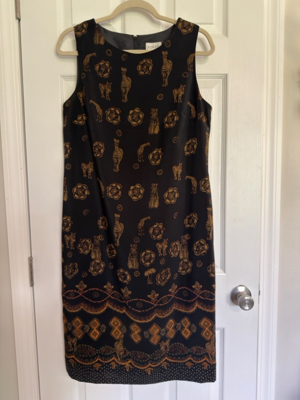 Vintage Koret Womens Dress Safari  Animals Print Sleeveless Knee Length Size 10